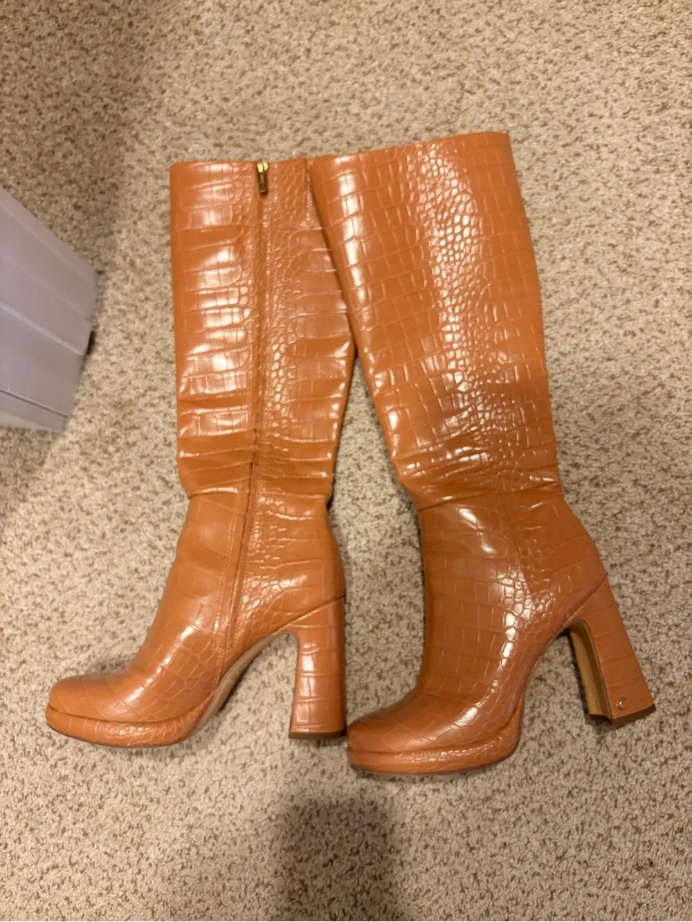 Circus by Sam Edelman Croc Brown Knee-High Block Heel Boots
